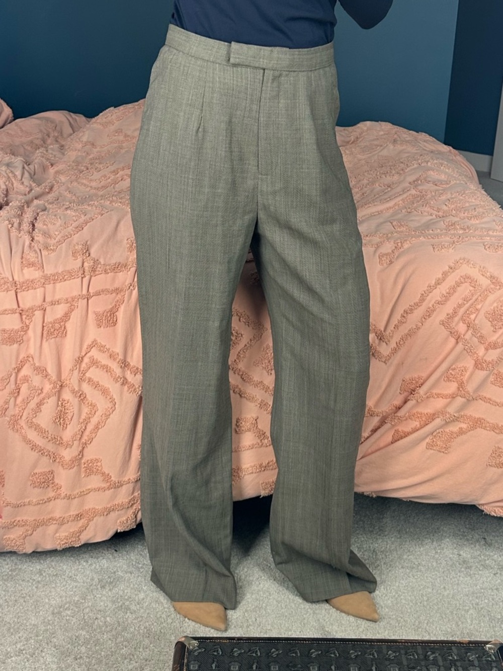 Vintage Holt Renfrew Wool High-Waist Grey Wide-Leg Trousers Tall girl friendly